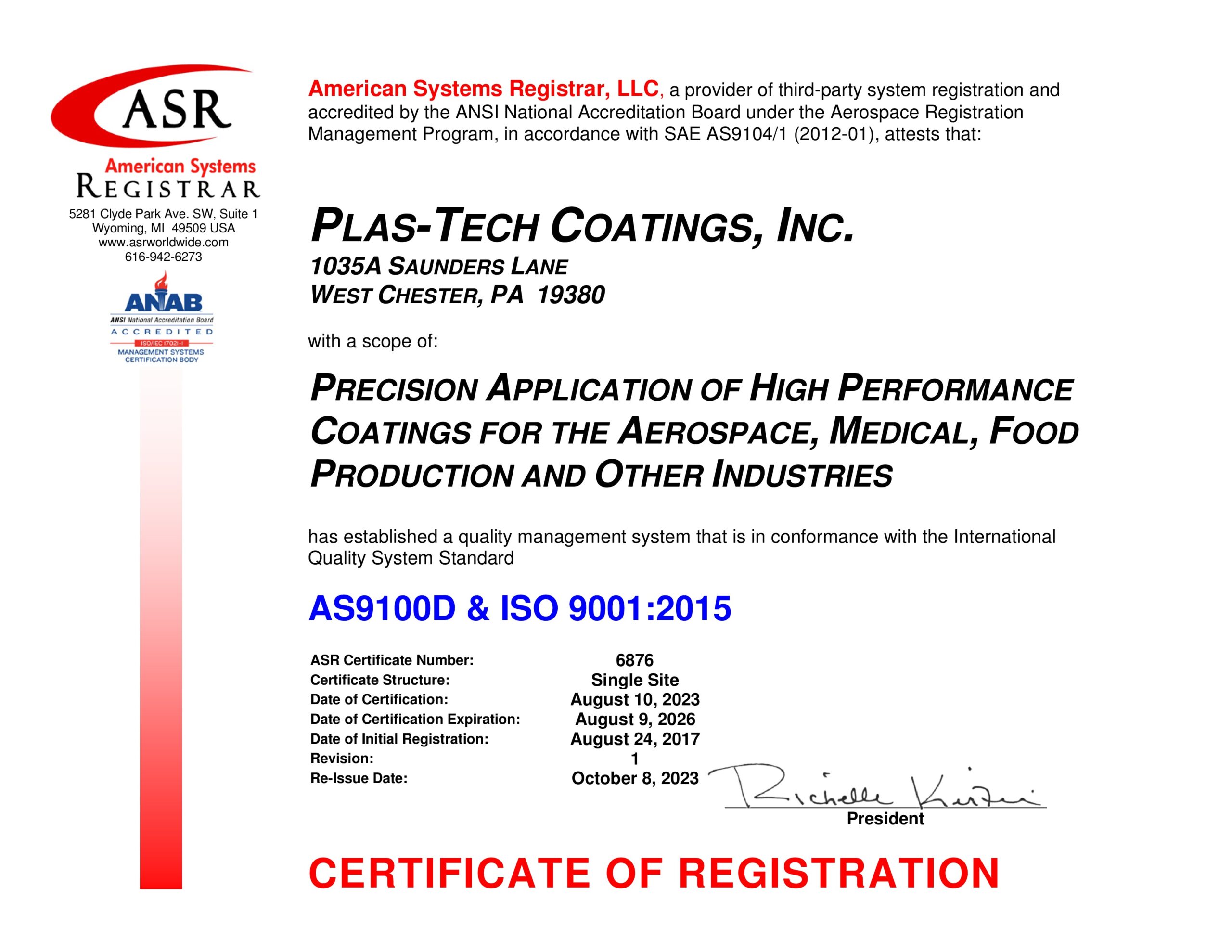 6876 Plas-Tech Coatings AS9100 Certificate Aug 2023-signed