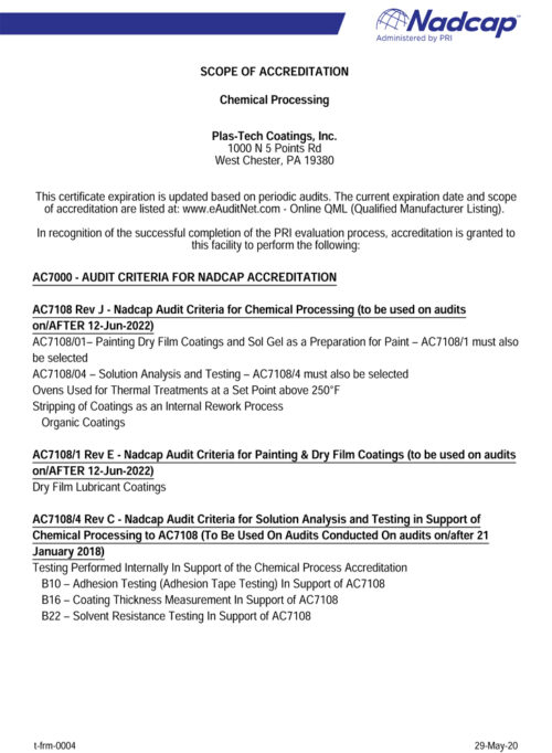 Scope of Accreditation Nadcap